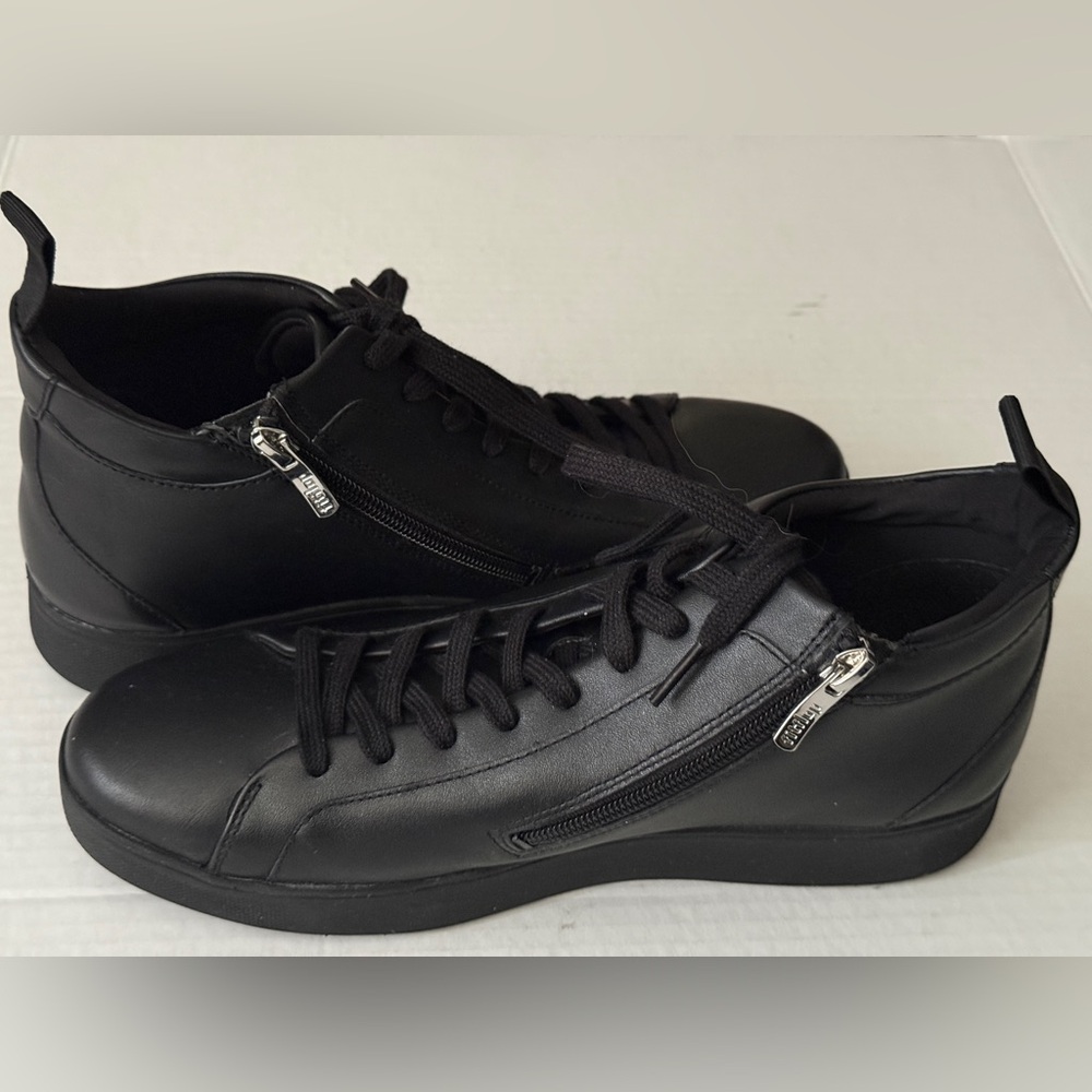 Fitflop Black Leather Rally Sneakers High Top Lace Up Side Zipper Women's Sz 10 - Picture 6 of 11